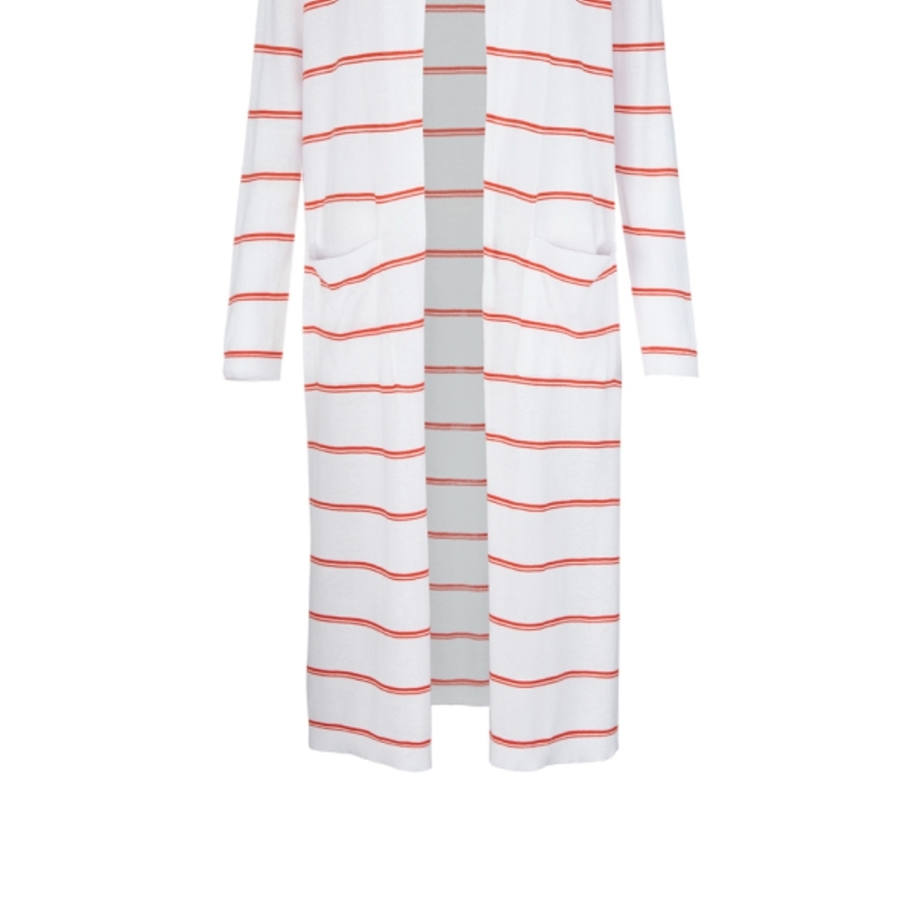 Chic White and Red Striped Cardigan